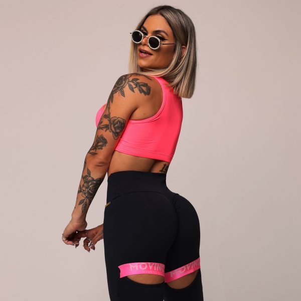 LEGGING INTENSE EMPINA BUMBUM PRETA COM ELASTICO ROSA NEON - Image 3