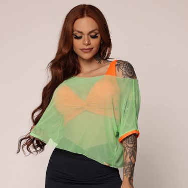 CROPPED OMBRO A OMBRO DE TULE VERDE NEON