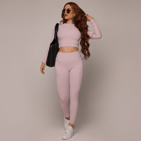 LEGGING HEART JACQUARD CANELADO ROSA SECO - Image 4