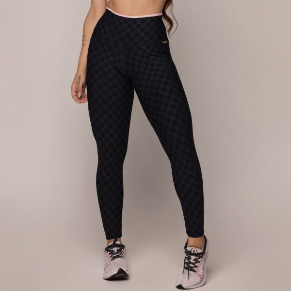 LEGGING BICOLOR EMPINA BUMBUM JACQUARD XEQUE-MATE PRETO - Image 3