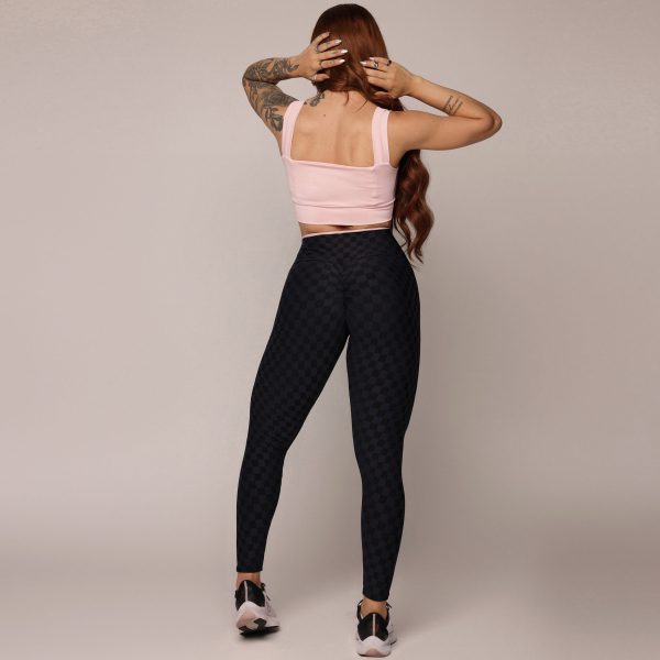 LEGGING BICOLOR EMPINA BUMBUM JACQUARD XEQUE-MATE PRETO - Image 6