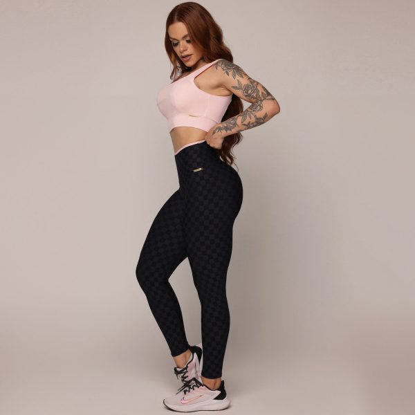 LEGGING BICOLOR EMPINA BUMBUM JACQUARD XEQUE-MATE PRETO - Image 10