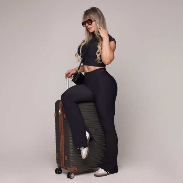 CALÇA FLARE JACQUARD CANELADO PRETO - Image 3
