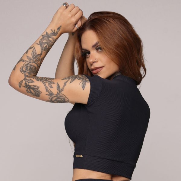 CROPPED CARMEL JACQUARD CANELADO PRETO - Image 3