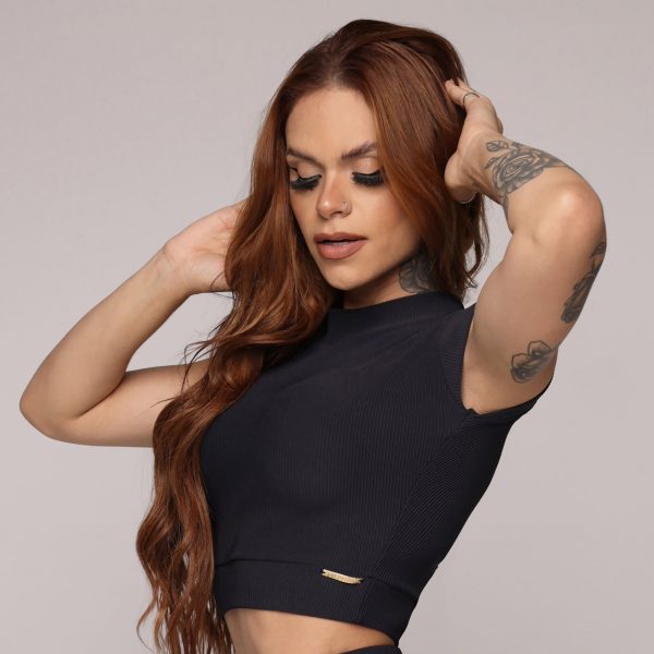 CROPPED CARMEL JACQUARD CANELADO PRETO - Image 4