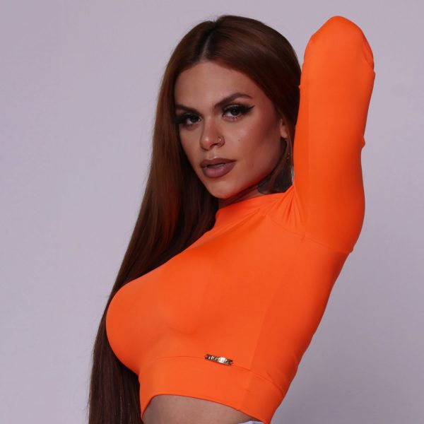 CROPPED CARMEL MANGA LONGA LARANJA NEON - Image 2