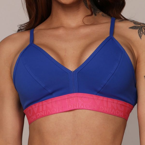 TOP MILANO AZUL SAFIRA COM ELÁSTICO ROSA NEON