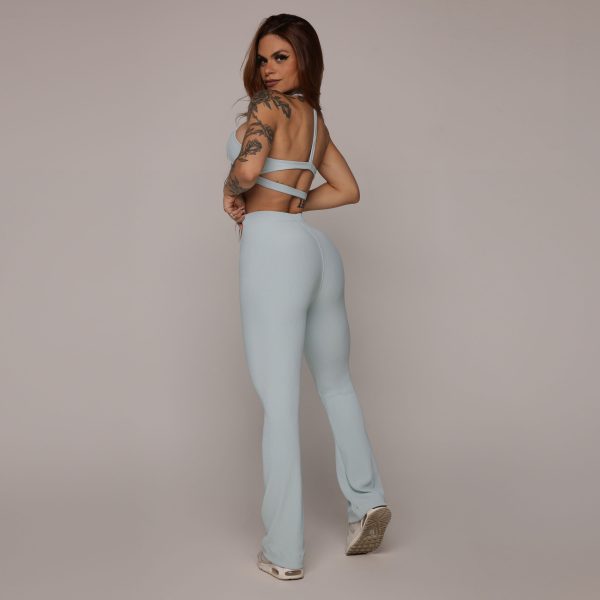 CALÇA FLARE JACQUARD CANELADO AZUL SERENITY - Imagem 5