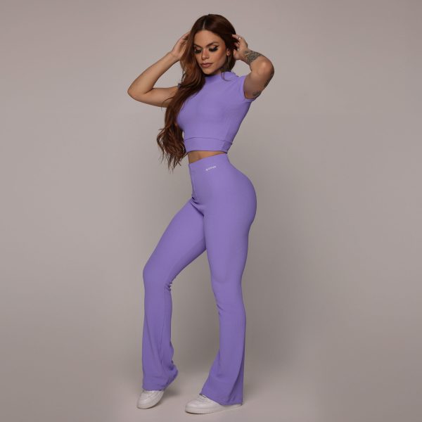 CALÇA FLARE JACQUARD CANELADO LAVANDA - Imagem 4