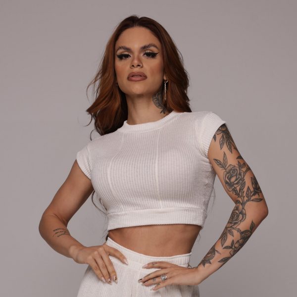 CROPPED CARMEL CANELADO OFF-WHITE